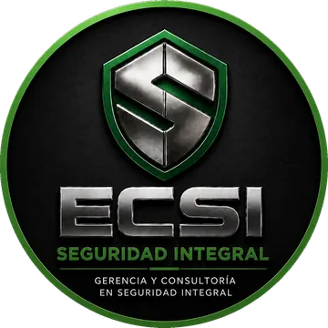 Insignia de ECSI Seguridad Integral: escudo metálico con borde verde